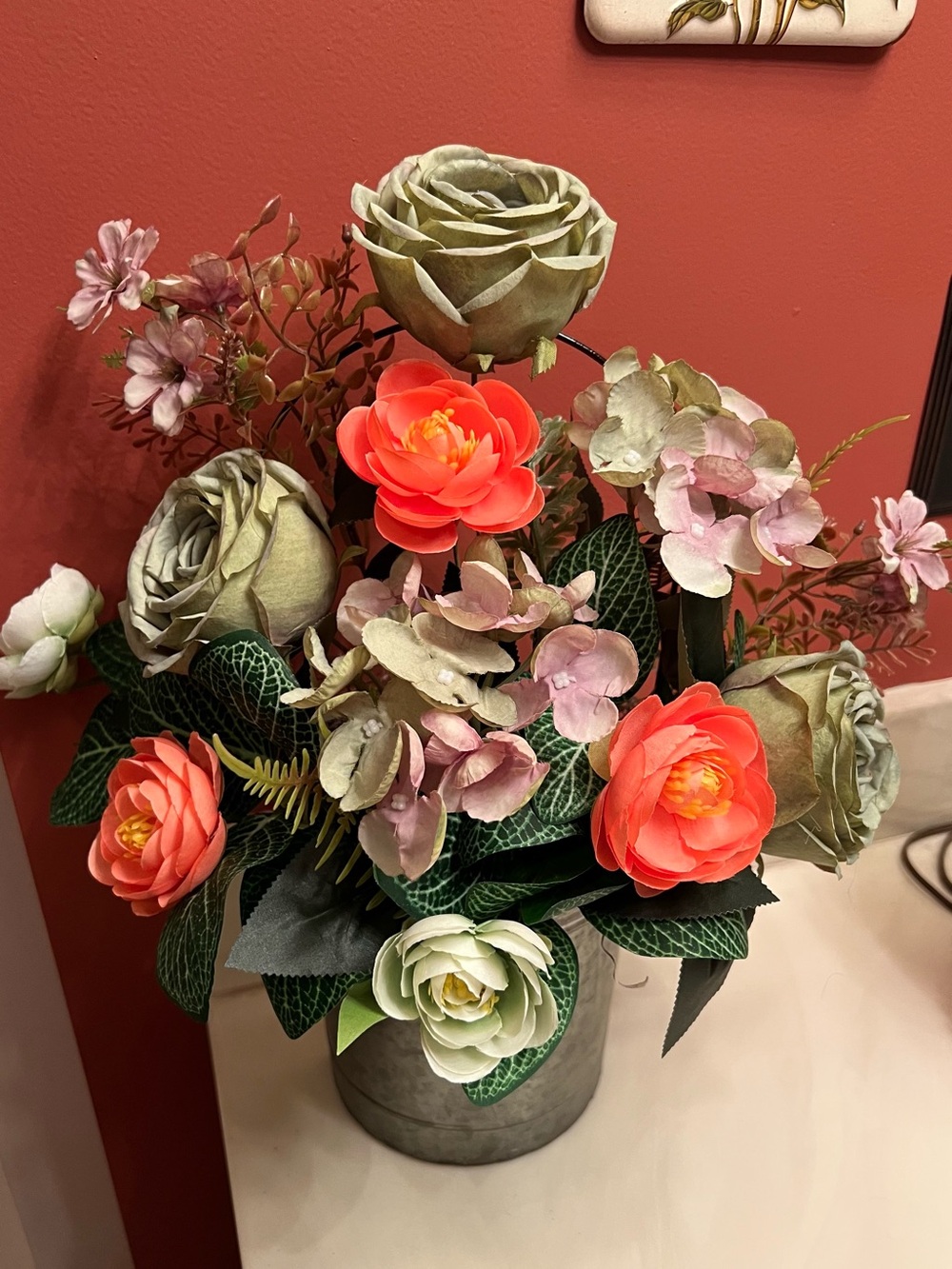 Floral Arrangement in Coral and Sage - Home Accents
